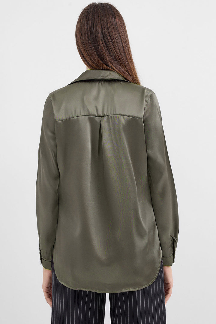 BGD Women Lightweight Draped Satin Shirt - Khaki - Avondale