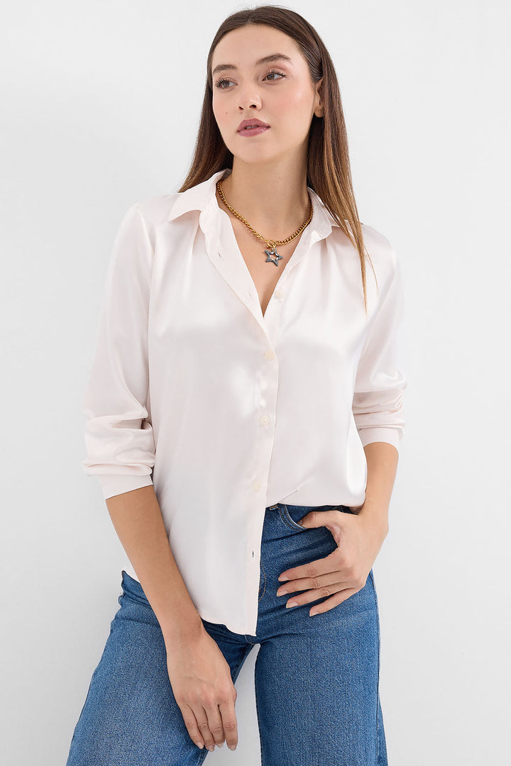 BGD Women Lightweight Draped Satin Shirt - Cream - Avondale