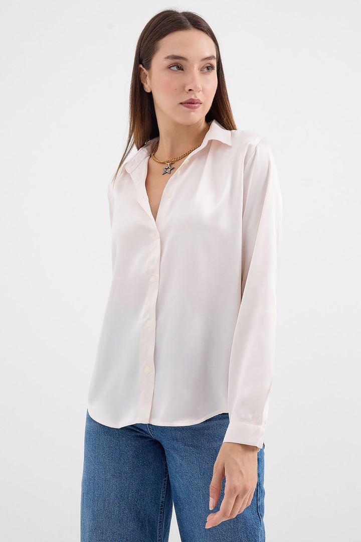 BGD Women Lightweight Draped Satin Shirt - Cream - Avondale
