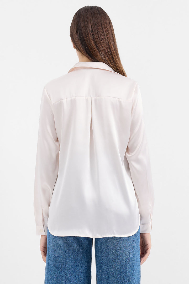 BGD Women Lightweight Draped Satin Shirt - Cream - Avondale