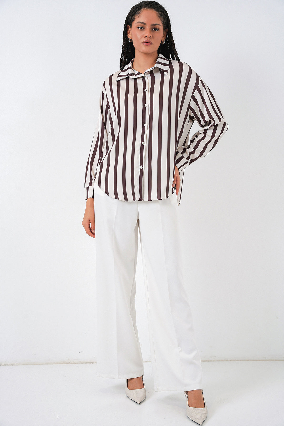 BGD Women Hafif Dökümlü Saten Gömlek - M. Kahverengi - Garden Grove