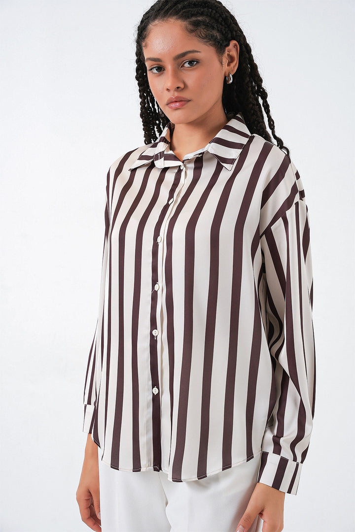 BGD Women Hafif Dökümlü Saten Gömlek - M. Kahverengi - Garden Grove