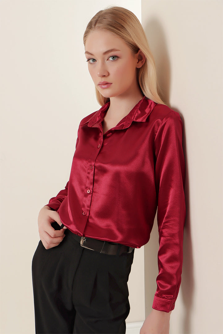 BGD Women Lightweight Draped Satin Shirt - Purple - Avondale