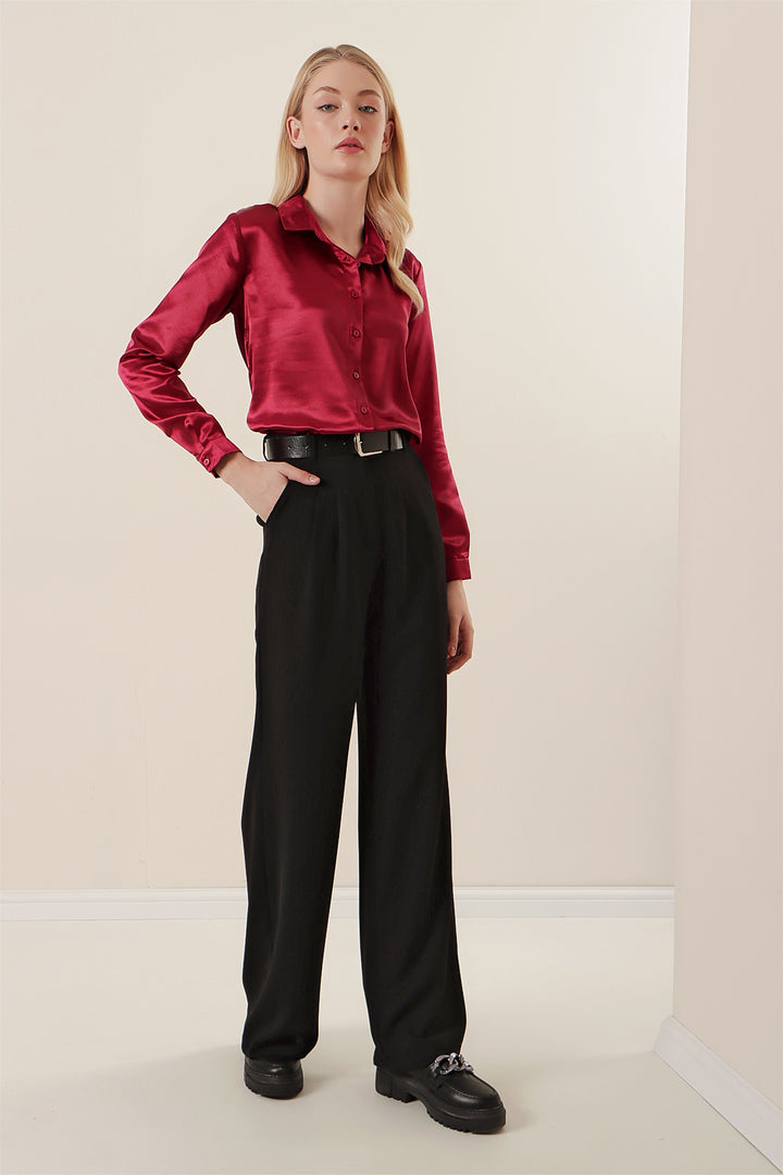 BGD Women Lightweight Draped Satin Shirt - Purple - Avondale