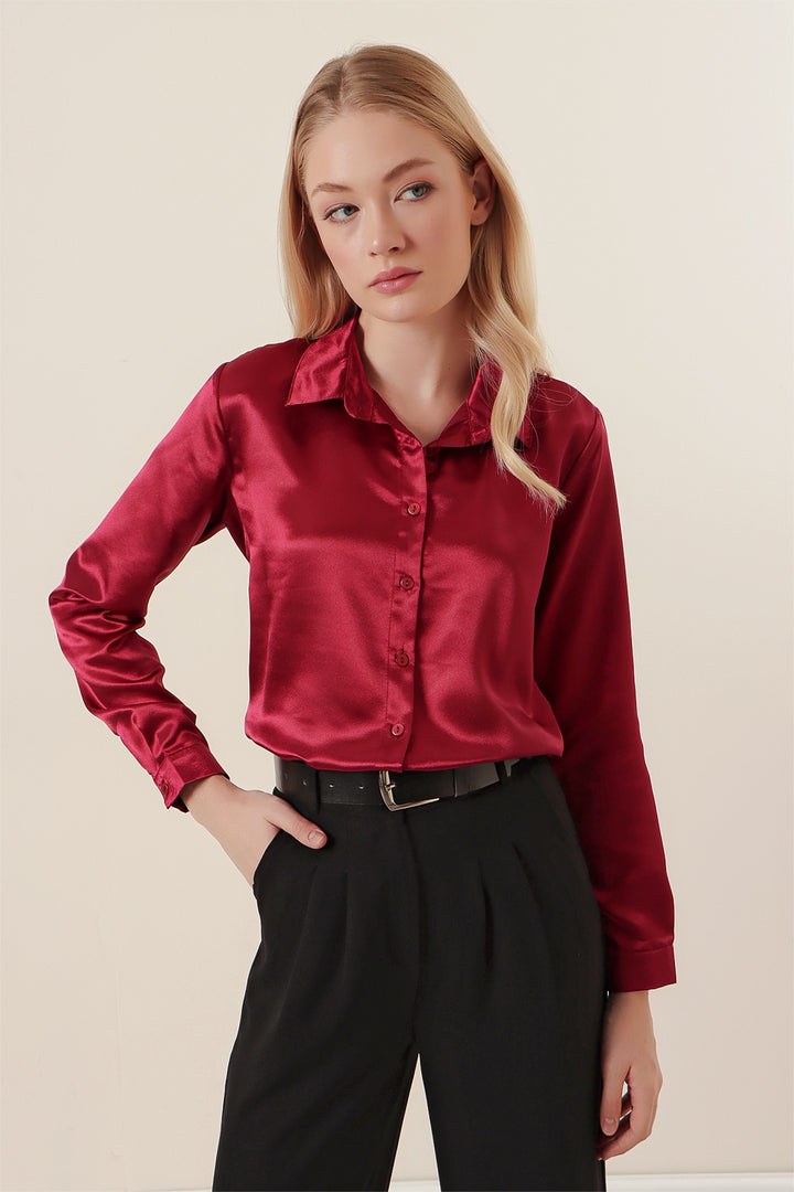 BGD Women Lightweight Draped Satin Shirt - Purple - Avondale