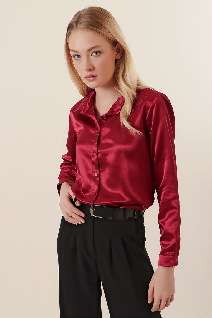 BGD Women Lightweight Draped Satin Shirt - Purple - Avondale