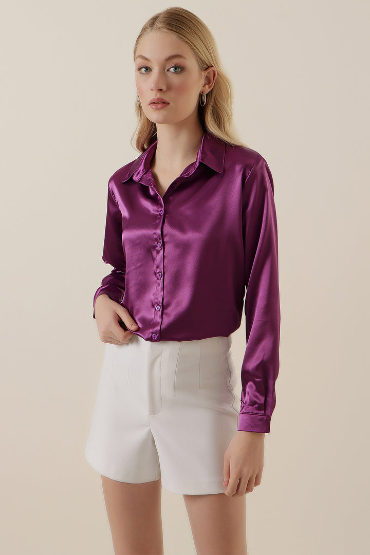 BGD Women Lightweight Draped Satin Shirt - Lilac - Avondale