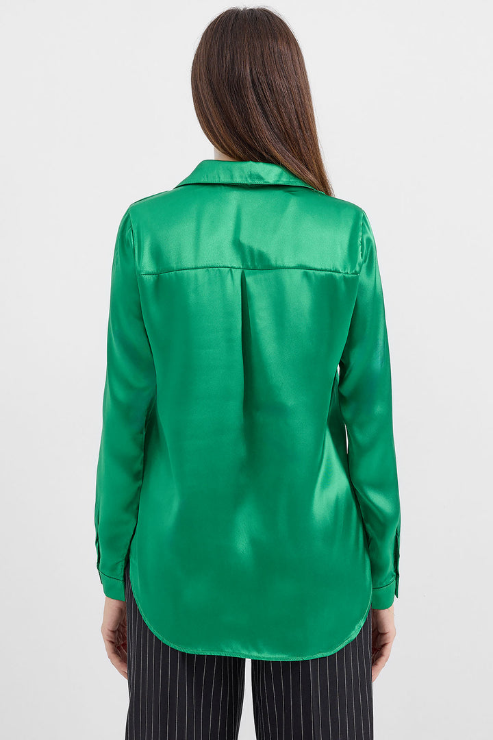 BGD Women Lightweight Draped Satin Shirt - Green - Avondale