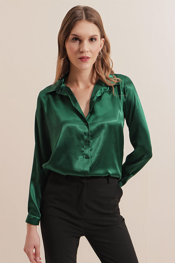 BGD Women Lightweight Satin Shirt - Emerald Green - Avondale