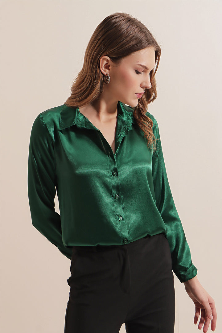 BGD Women Lightweight Satin Shirt - Emerald Green - Avondale