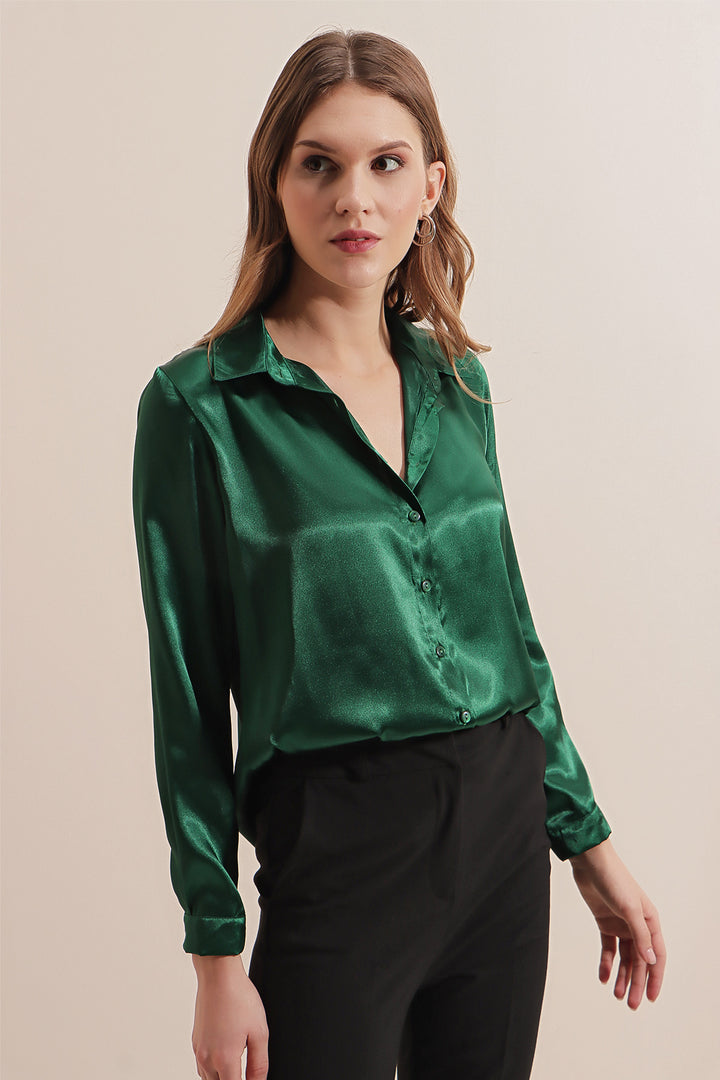 BGD Women Lightweight Satin Shirt - Emerald Green - Avondale