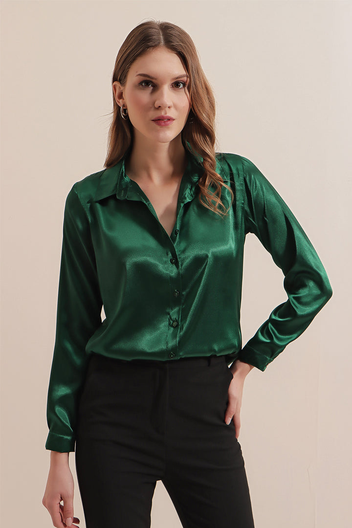 BGD Women Lightweight Satin Shirt - Emerald Green - Avondale