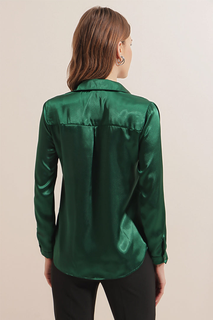 BGD Women Lightweight Satin Shirt - Emerald Green - Avondale