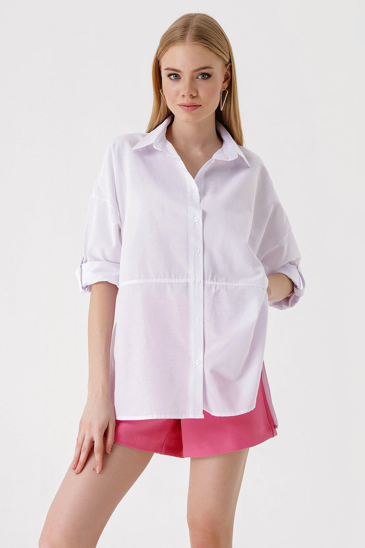 BGD Women Slit Poplin Shirt - White - Avondale