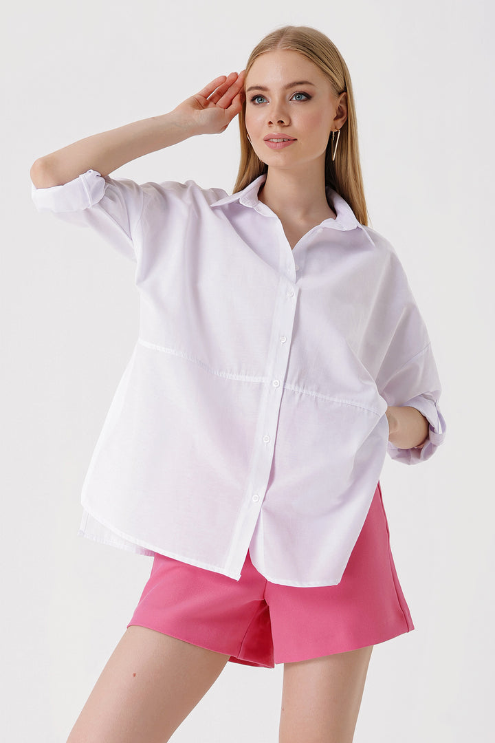 BGD Women Slit Poplin Shirt - White - Avondale