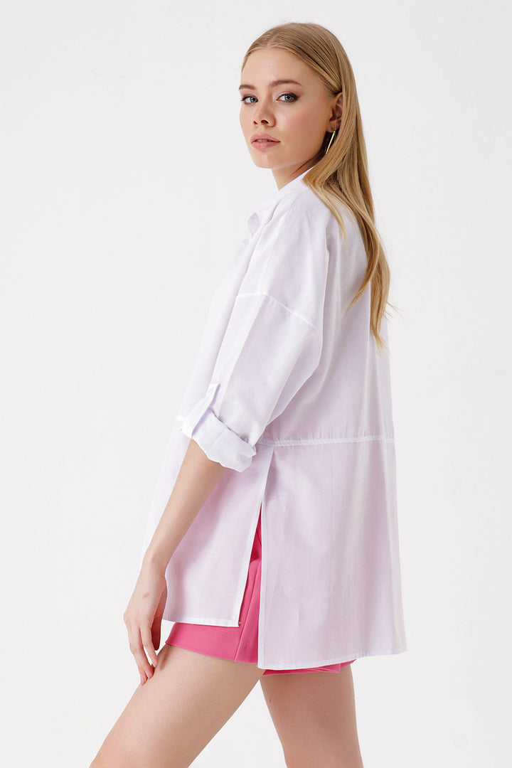 BGD Women Slit Poplin Shirt - White - Avondale