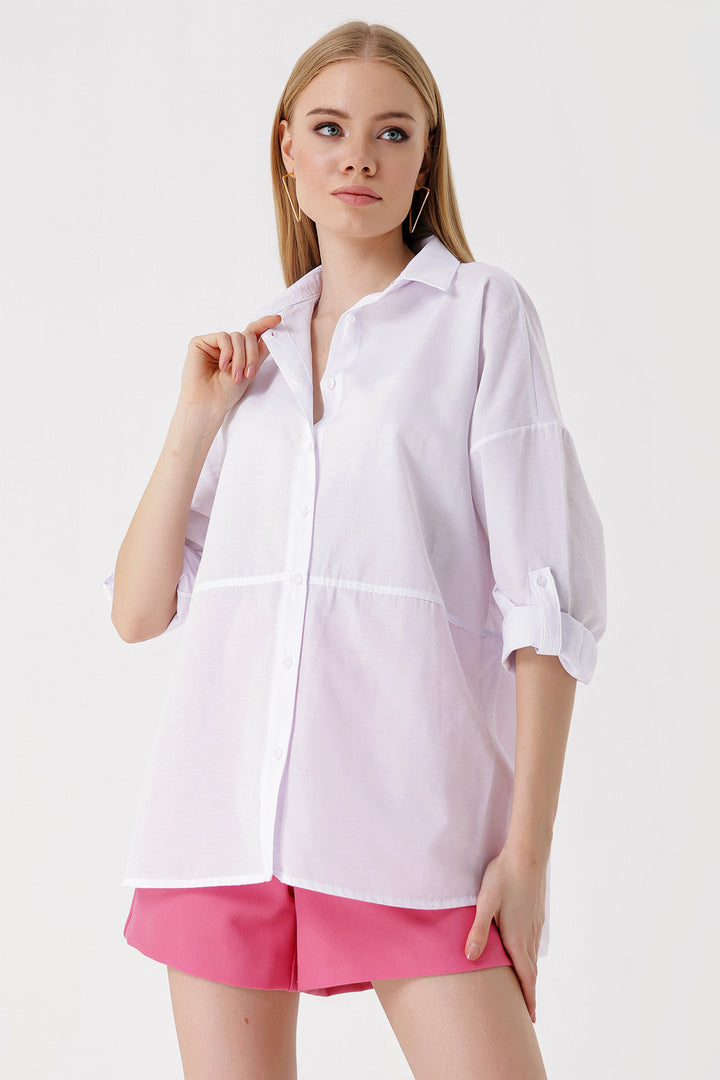 BGD Women Slit Poplin Shirt - White - Avondale