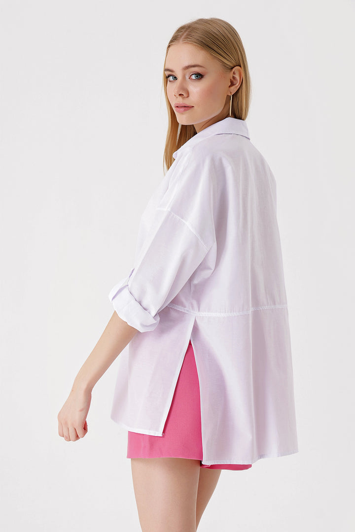 BGD Women Slit Poplin Shirt - White - Avondale