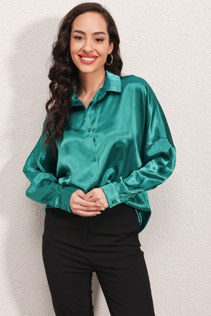 BGD Women Oversize Satin Shirt - Olive Green - Joué-lés-Tours
