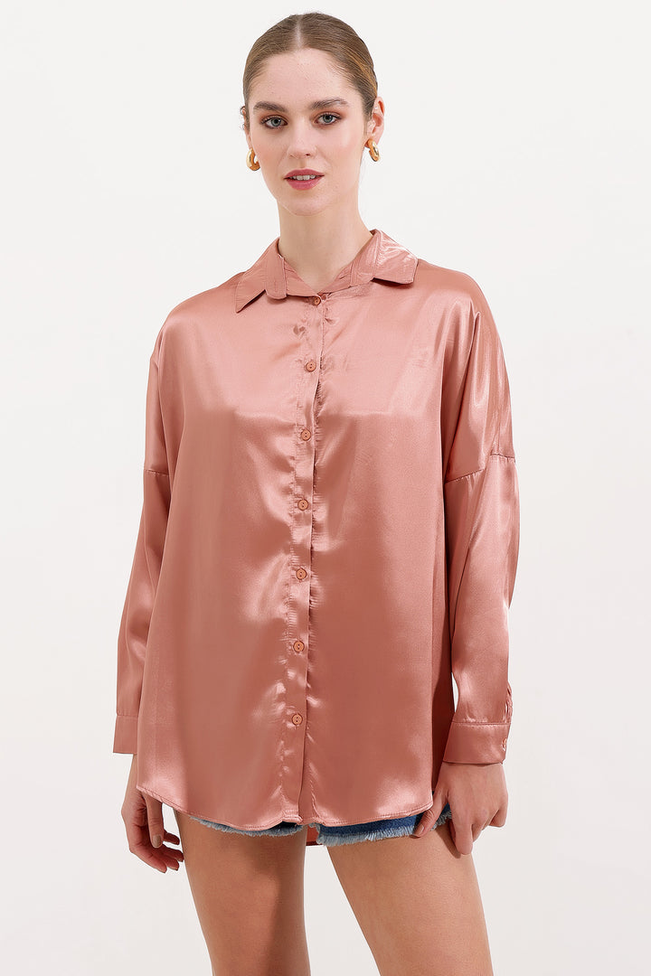 BGD Women Oversize Satin Shirt - Camel - Avondale