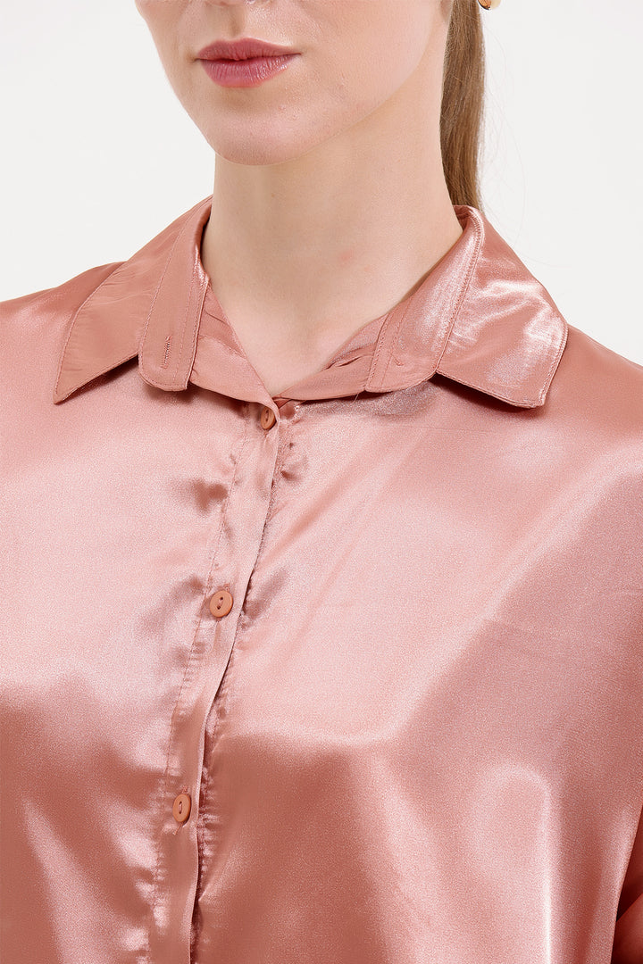 BGD Women Oversize Satin Shirt - Camel - Avondale