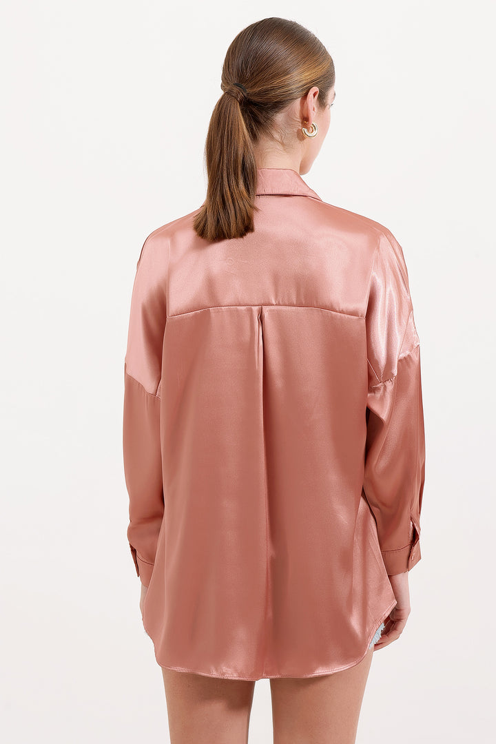 BGD Women Oversize Satin Shirt - Camel - Avondale