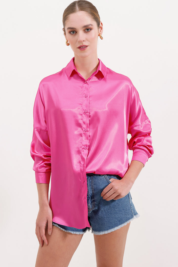 BGD Women Oversize Satin Shirt - Fuchsia - Avondale