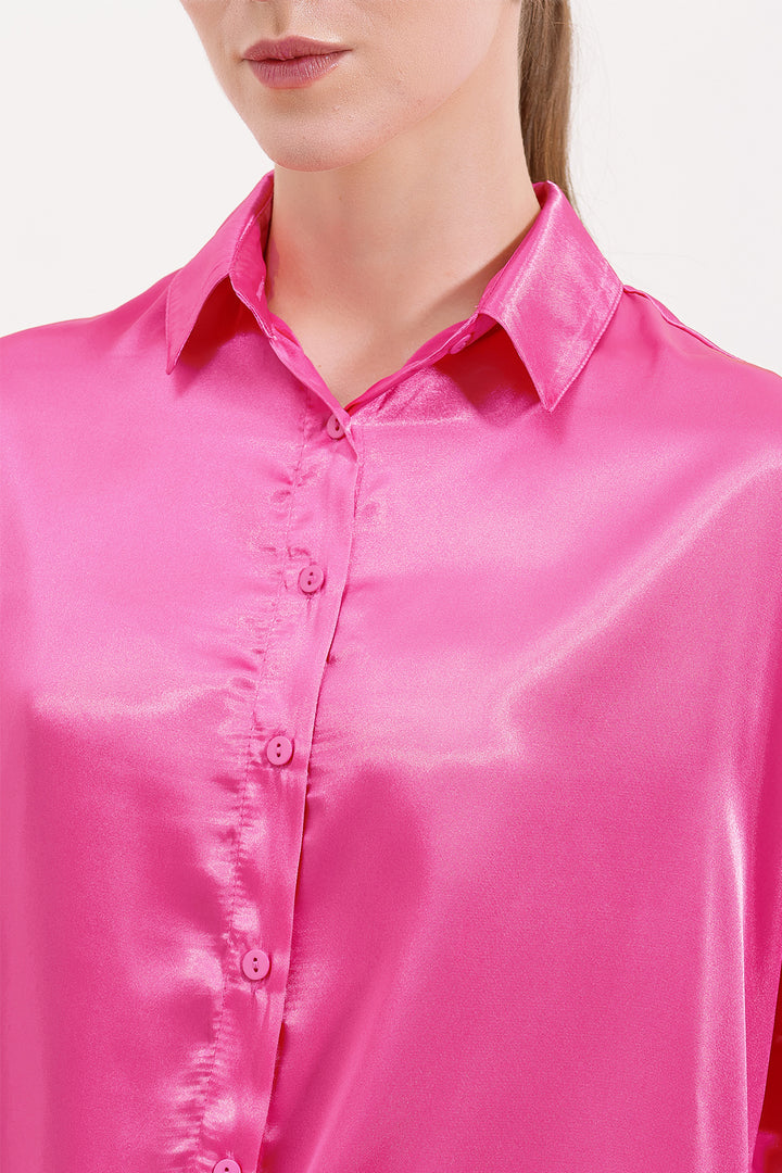 BGD Women Oversize Satin Shirt - Fuchsia - Avondale