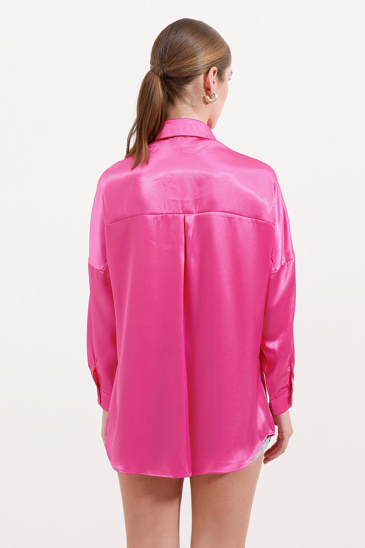 BGD Women Oversize Satin Shirt - Fuchsia - Avondale