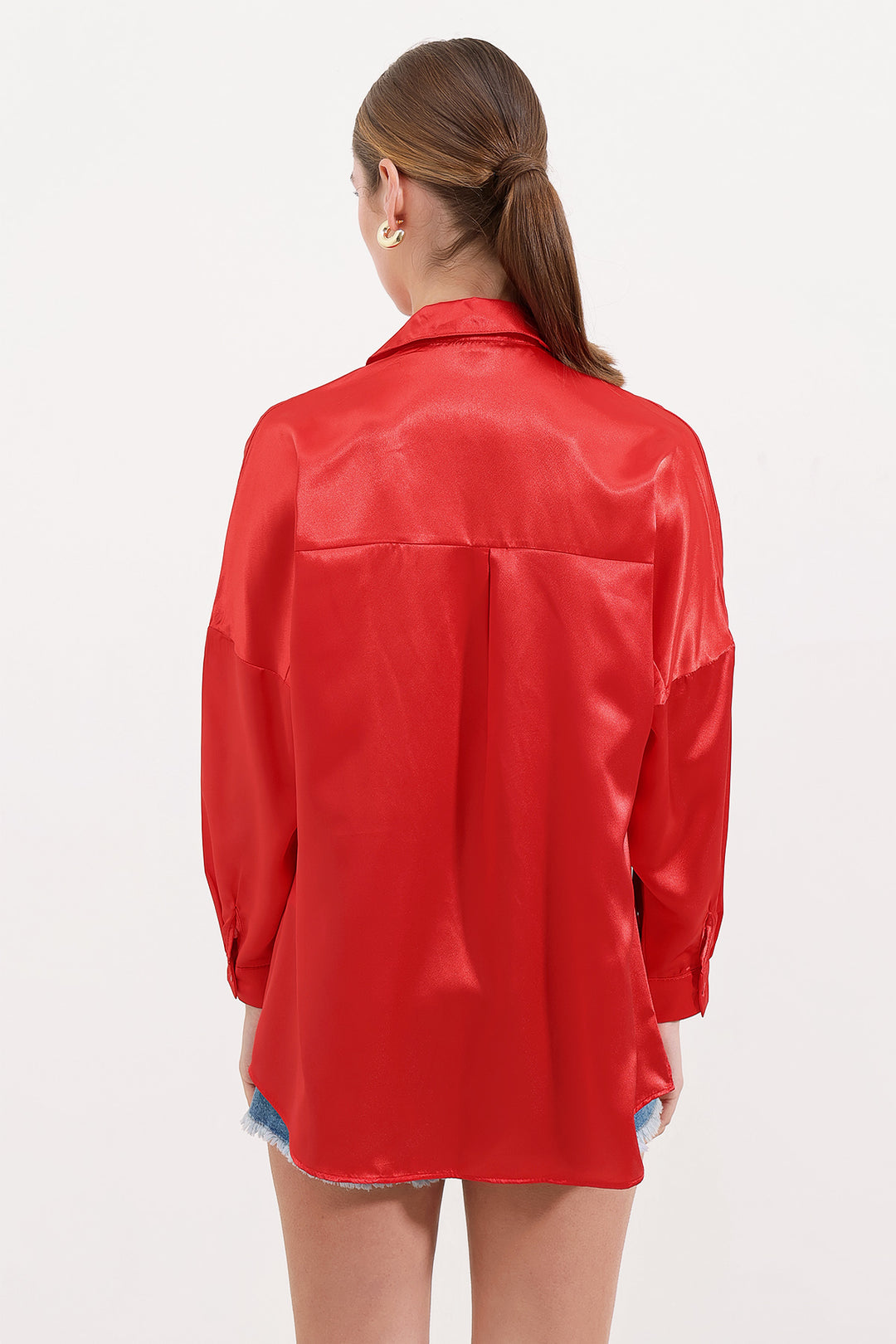 BGD Women Oversized Satin Shirt - Red - Avondale