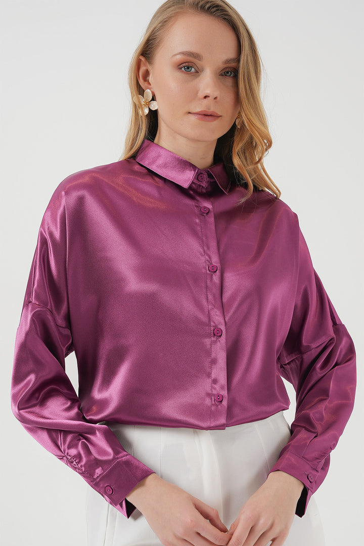 BGD Women Oversized Satin Shirt - Dark Lilac - Petaluma