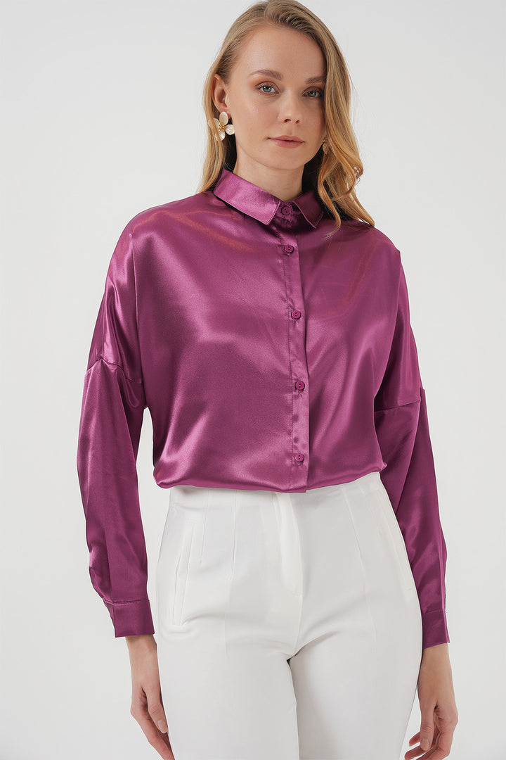 BGD Women Oversized Satin Shirt - Dark Lilac - Petaluma