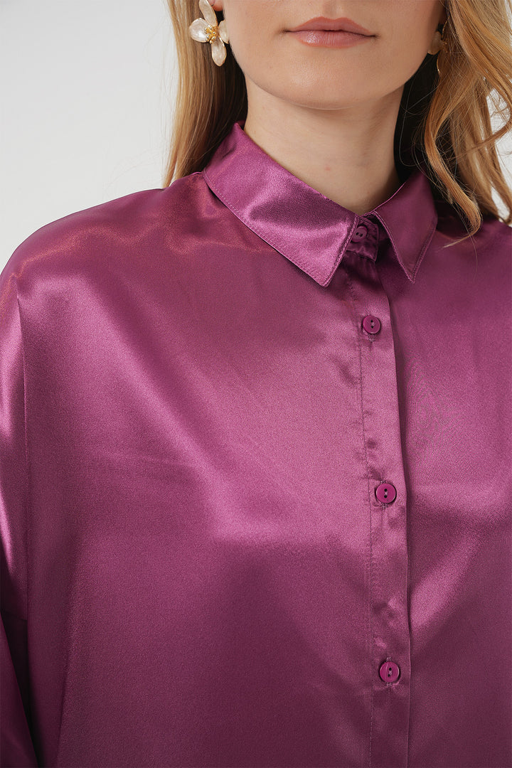 BGD Women Oversized Satin Shirt - Dark Lilac - Petaluma