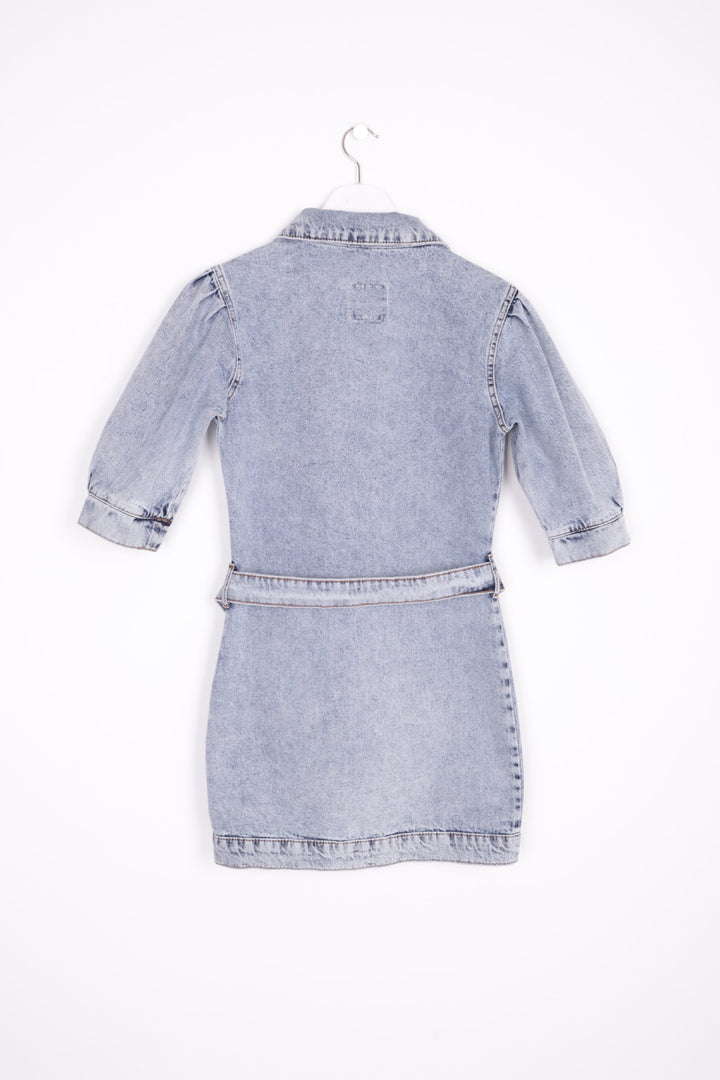 XLJ Balloon Arm Denim Dress with Denim Belt Mixed - Chemnitz