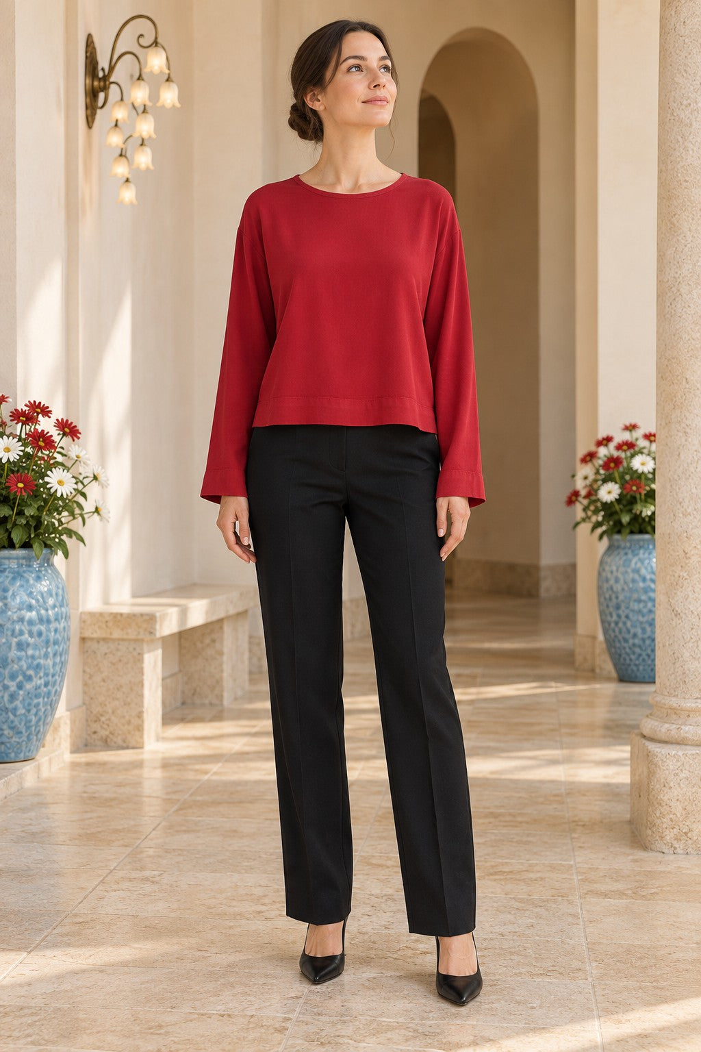 XLJ Back V-Neck Lace-Up Blouse 445 - Milton