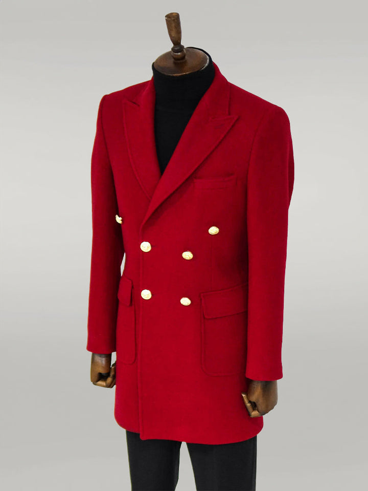 WSS Metal Buttoned Double Breasted Burgundy Men Coat  - Singen