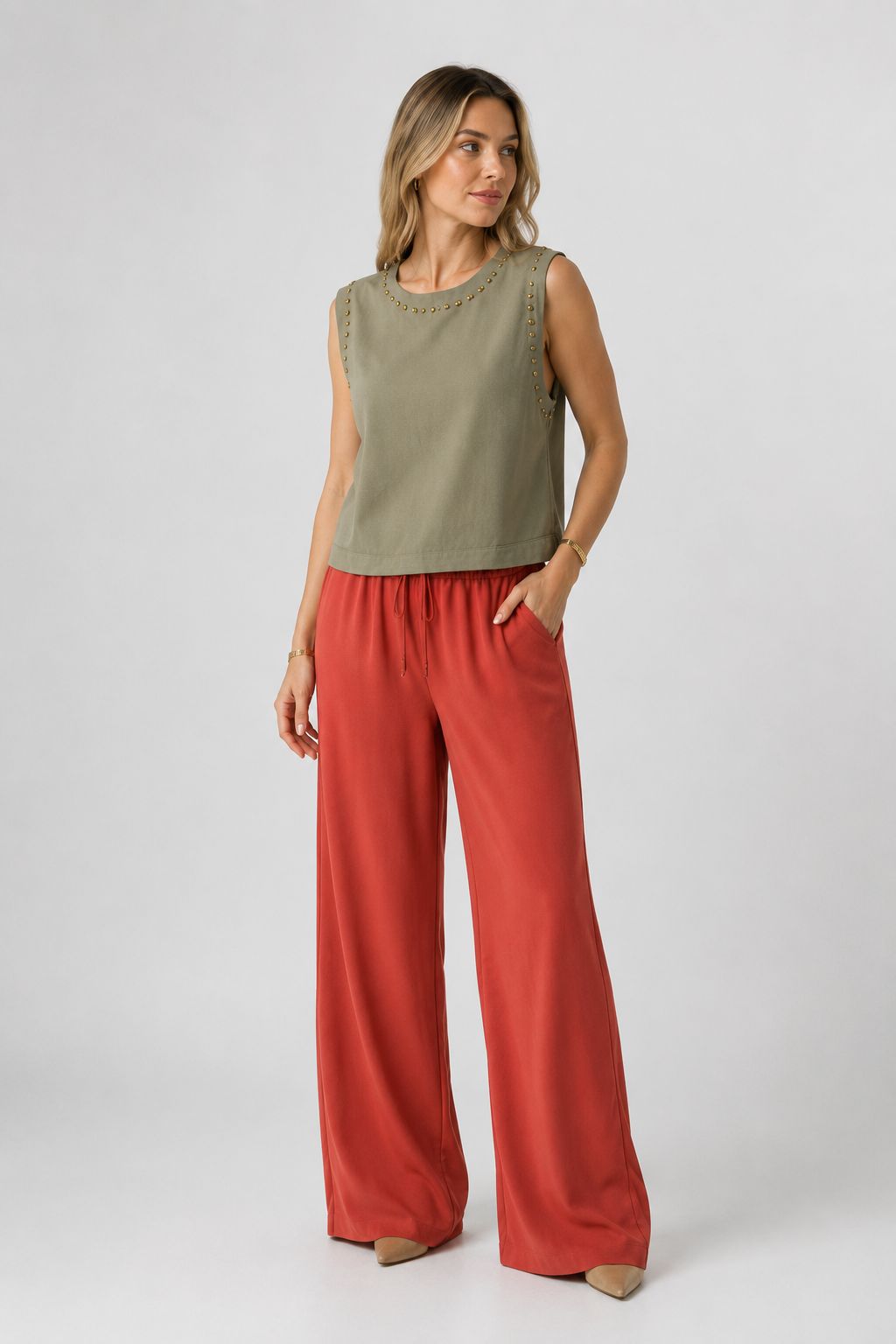 XLJ Sleeveless Blouse with Stud Detail HS431 - Woodstock