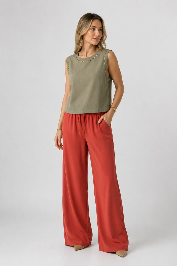 XLJ Sleeveless Blouse with Stud Detail HS431 - Woodstock