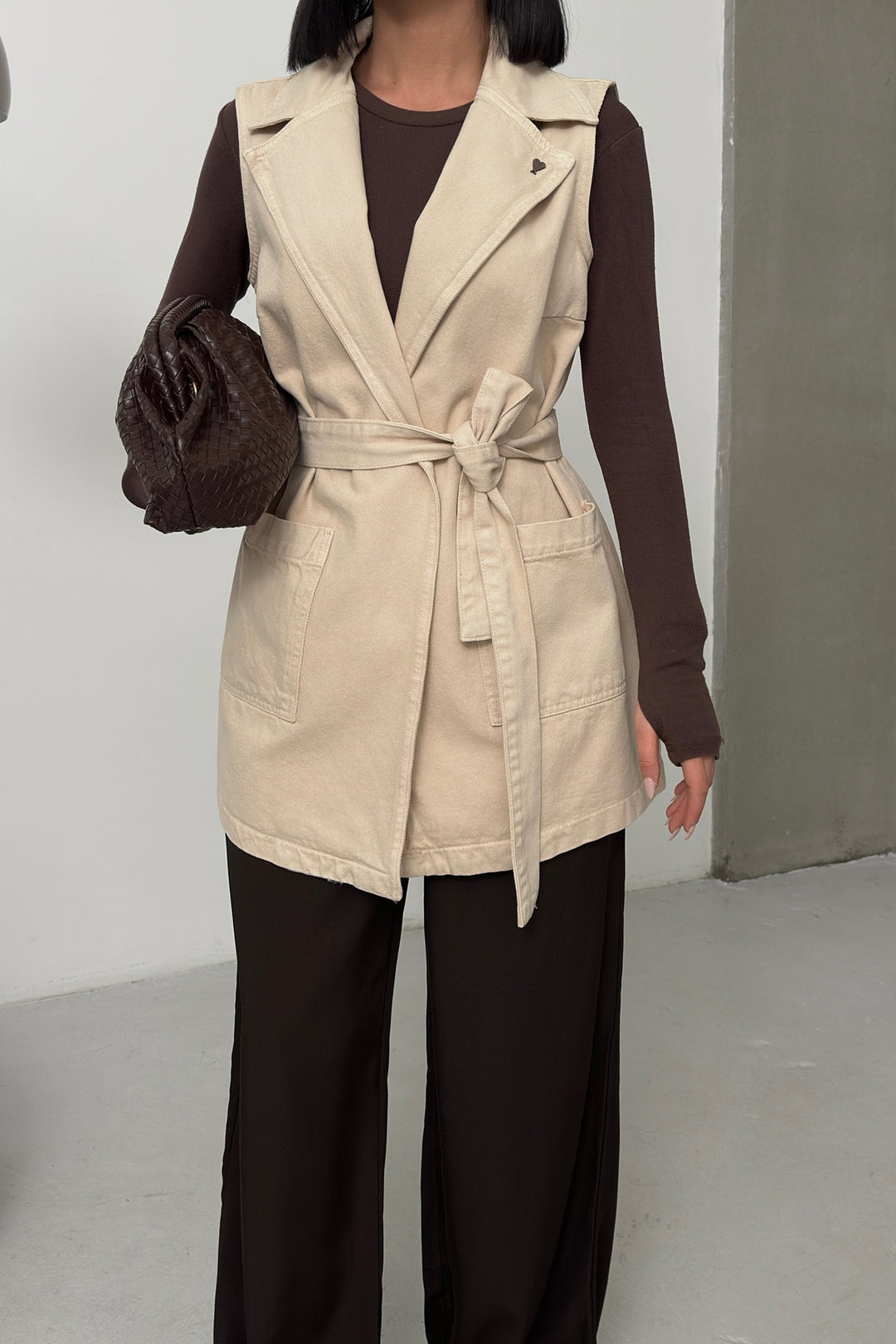 XLJ Belted and Cross Over Collar Denim Vest - Berdychiv