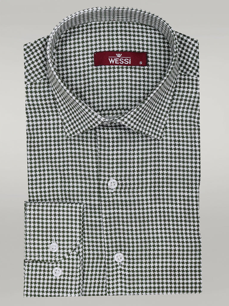 WSS Houndstooth Pattern Green Men Shirt  - Singen