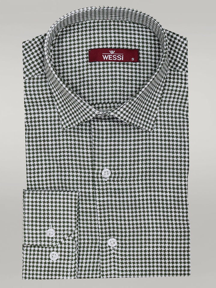 WSS Houndstooth Pattern Green Men Shirt  - Singen