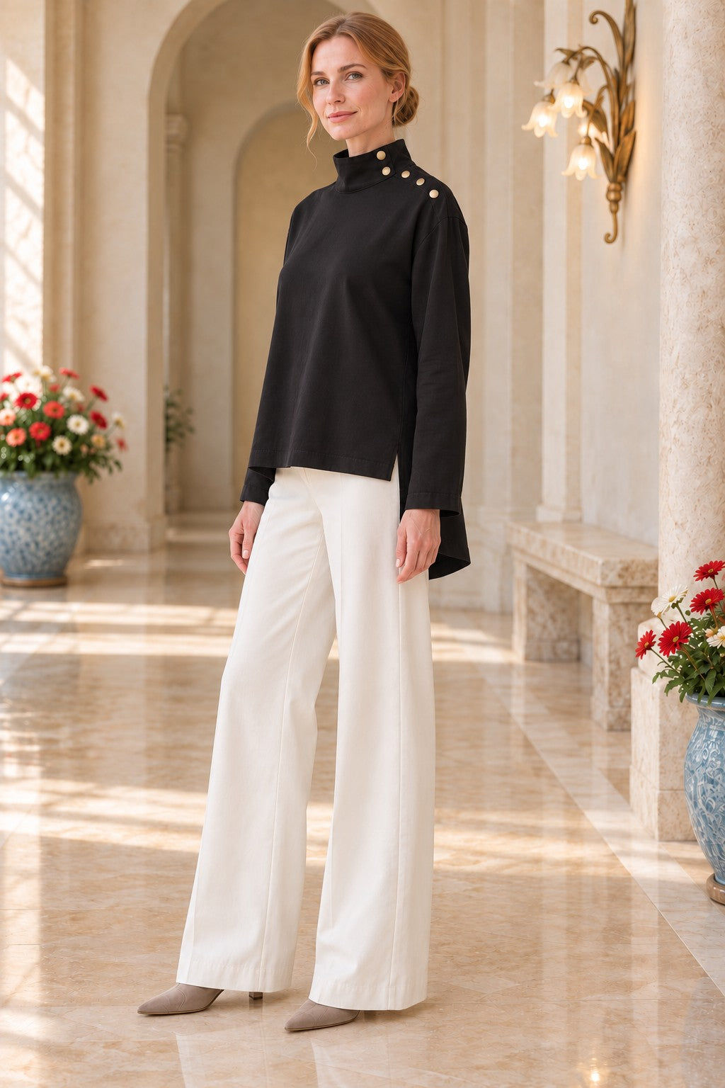 XLJ High-Neck Blouse with Snap Buttons on the Shoulder 441 - Cihuatlán