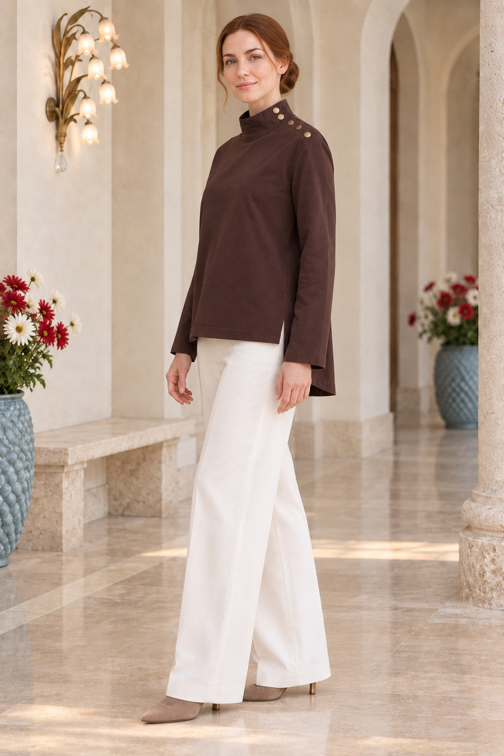 XLJ High-Neck Blouse with Snap Buttons on the Shoulder 441 - Gardena
