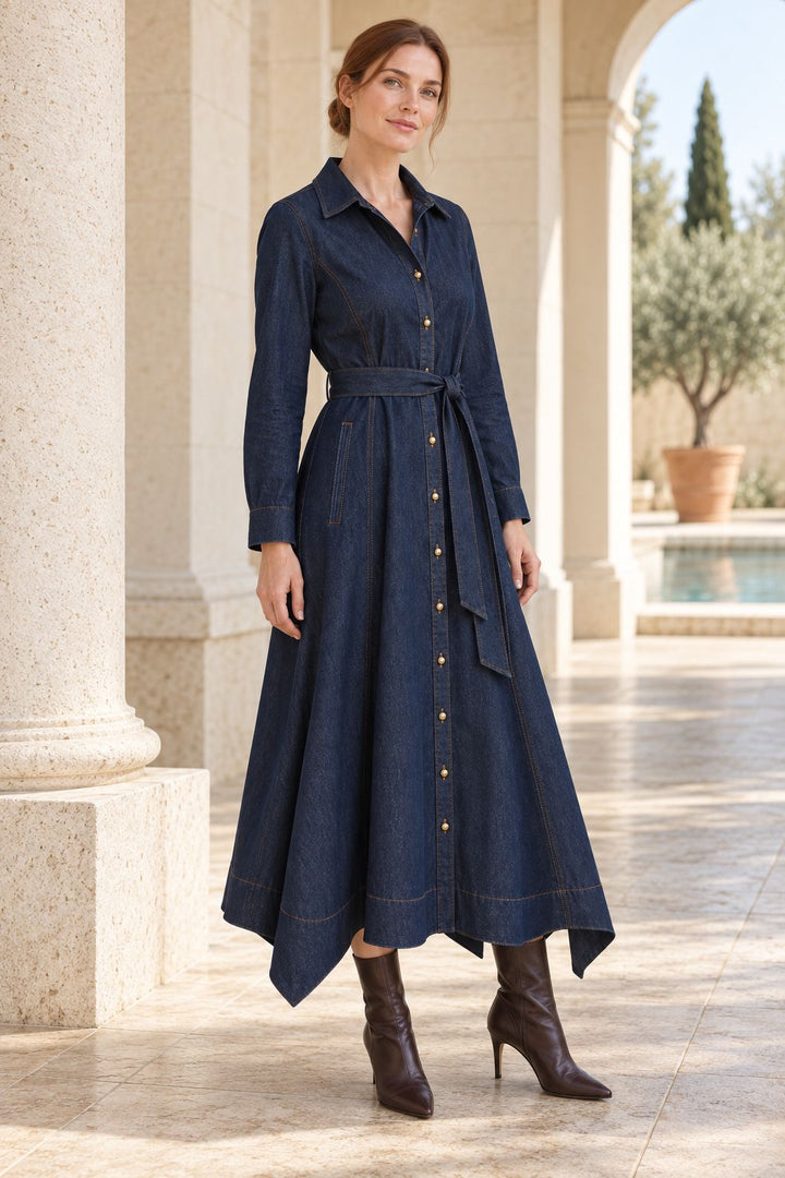 XLJ Asymmetrical Hem Belted Dress 3090 - Castres