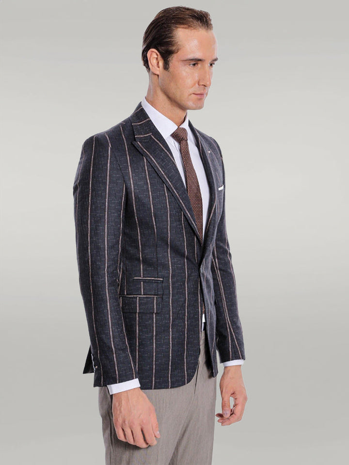 WSS Striped Dark Grey Slim-Fit Blazer  - Singen