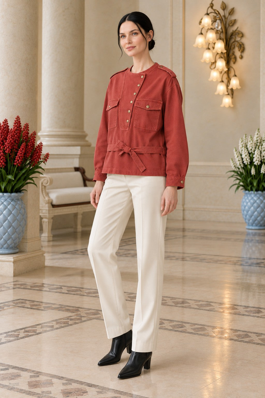 XLJ Shirt with Snap Button Collar and Belt 6379 - Chemnitz