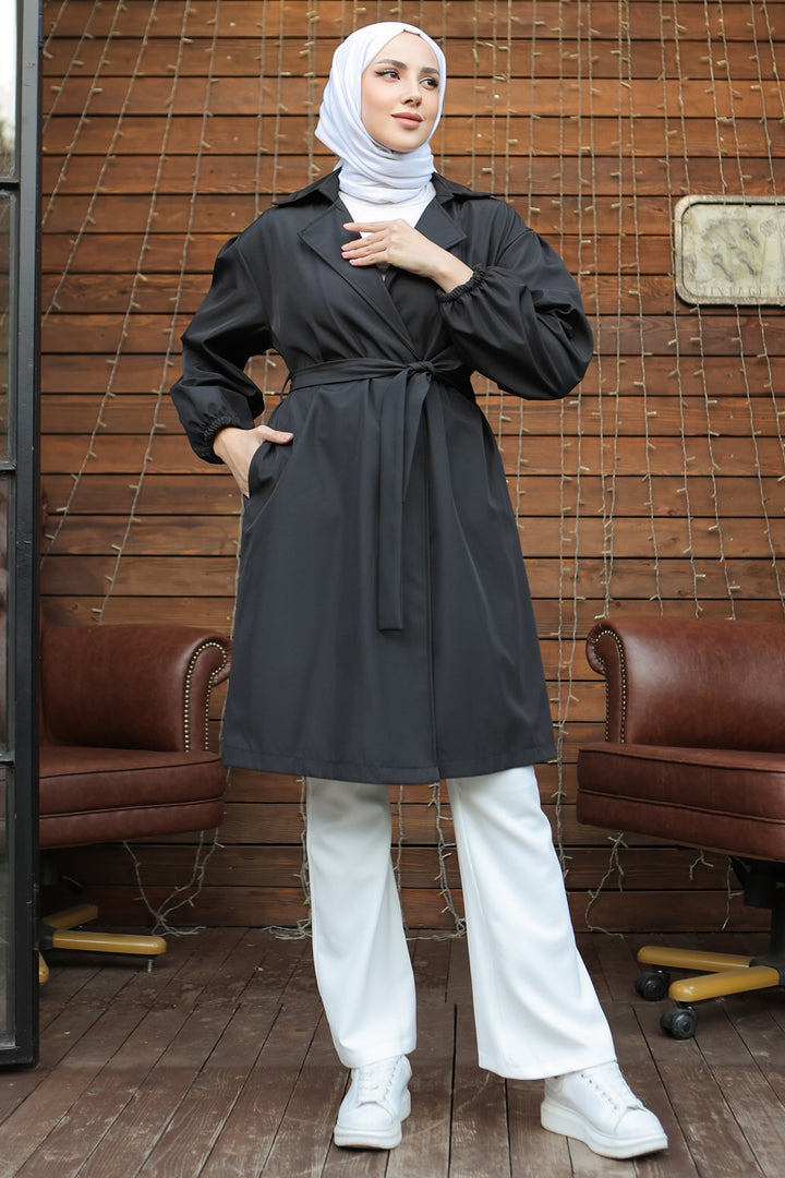 BNG Women Long Pocket Detailed Trench Coat Black - Clermont
