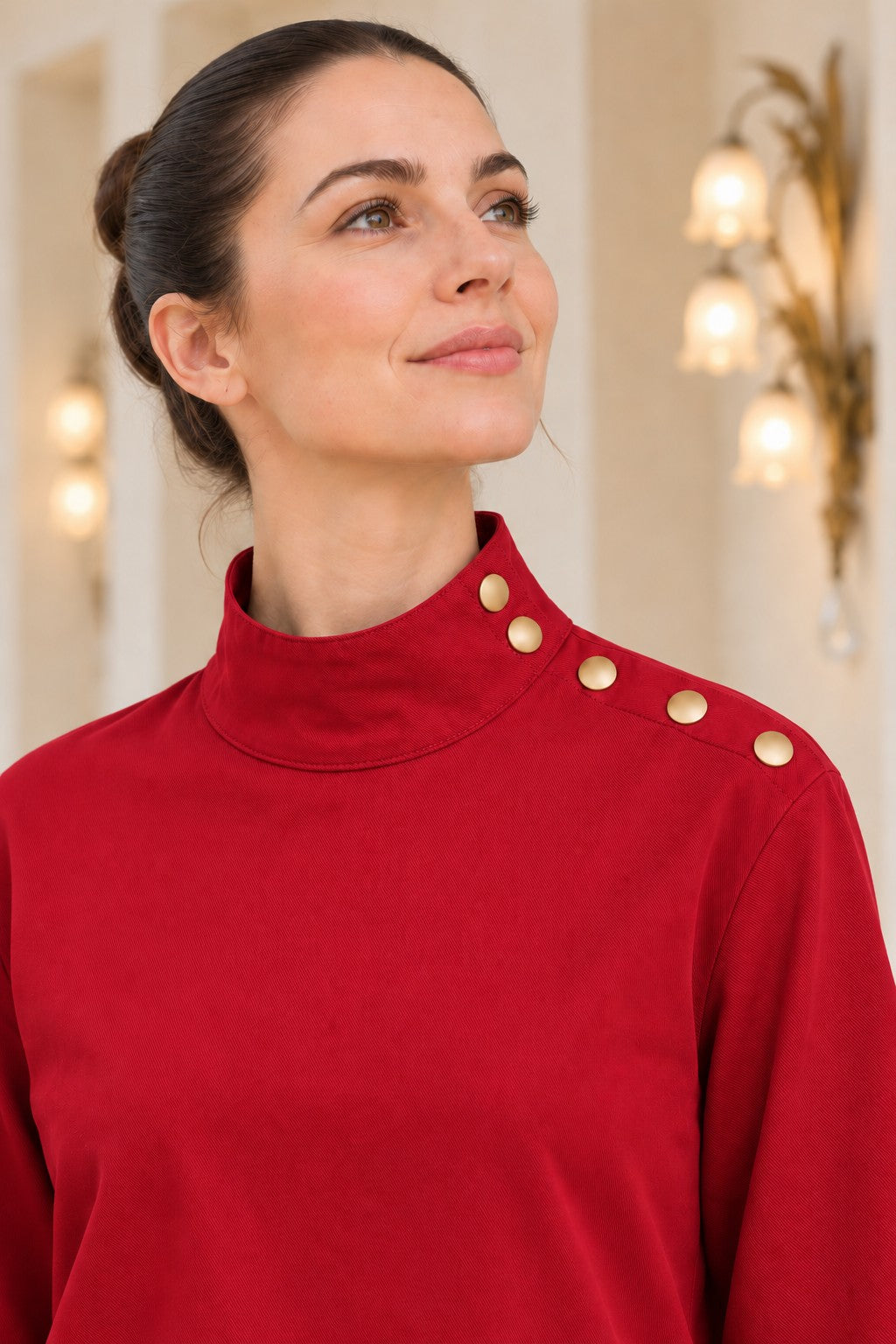 XLJ High-Neck Blouse with Snap Buttons on the Shoulder 441 - Apple Valley