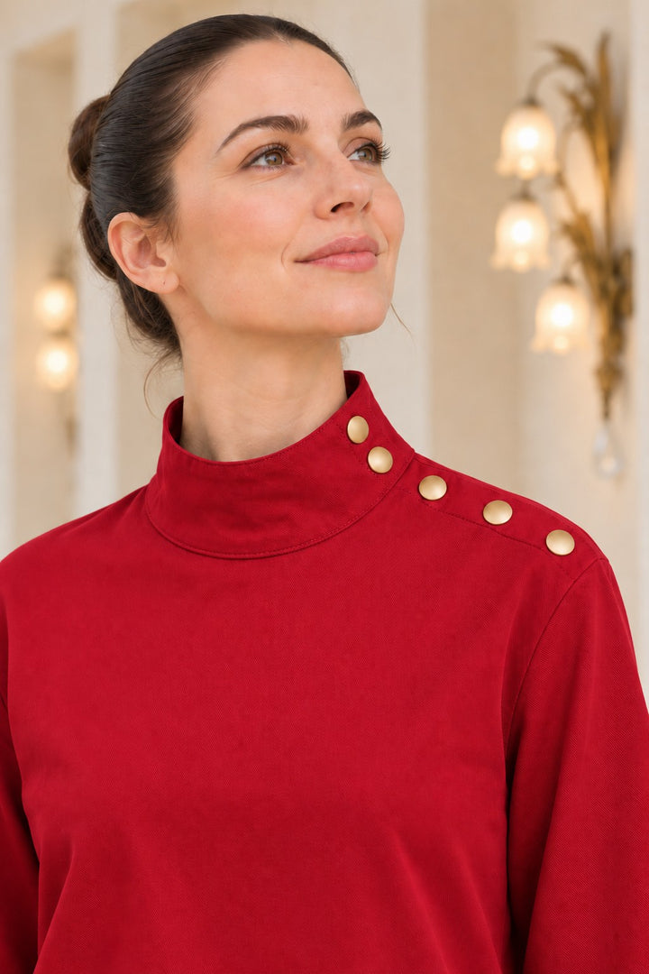 XLJ High-Neck Blouse with Snap Buttons on the Shoulder 441 - Apple Valley