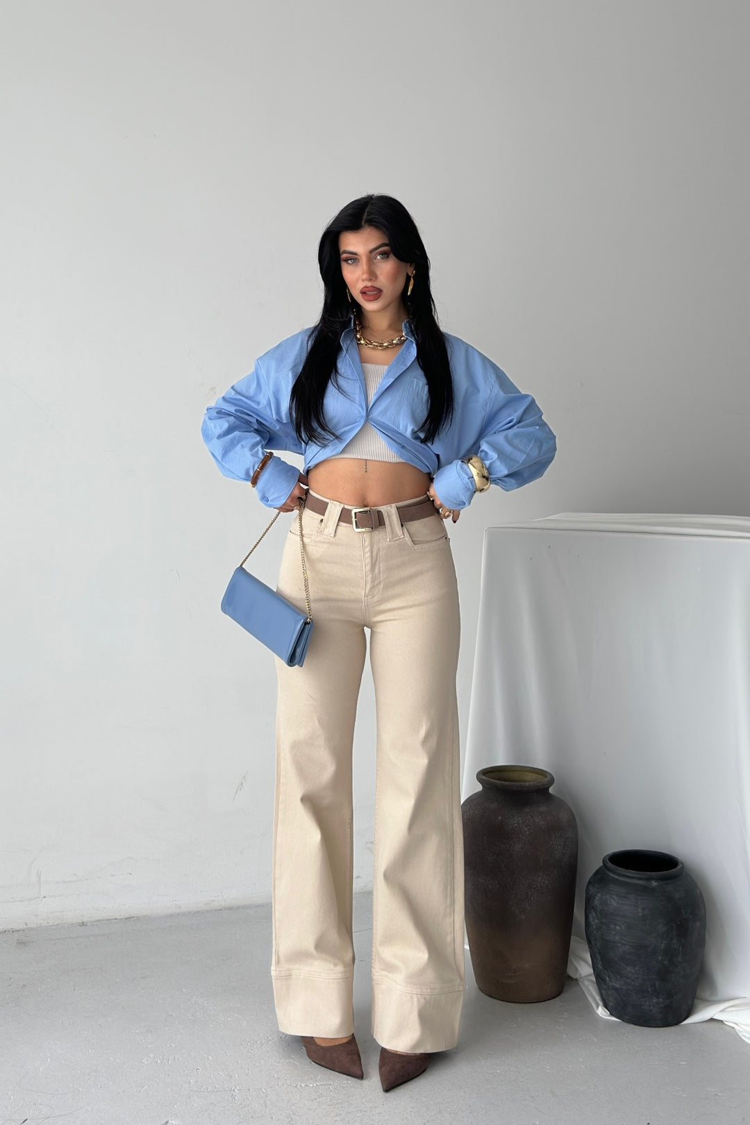 XLJ Palazzo Jeans with Hem Detail - Mission Viejo